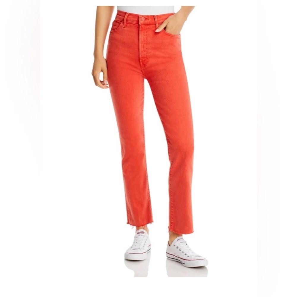 Mother The Swooner Rascal Ankle Fray Jeans Orange Size 27